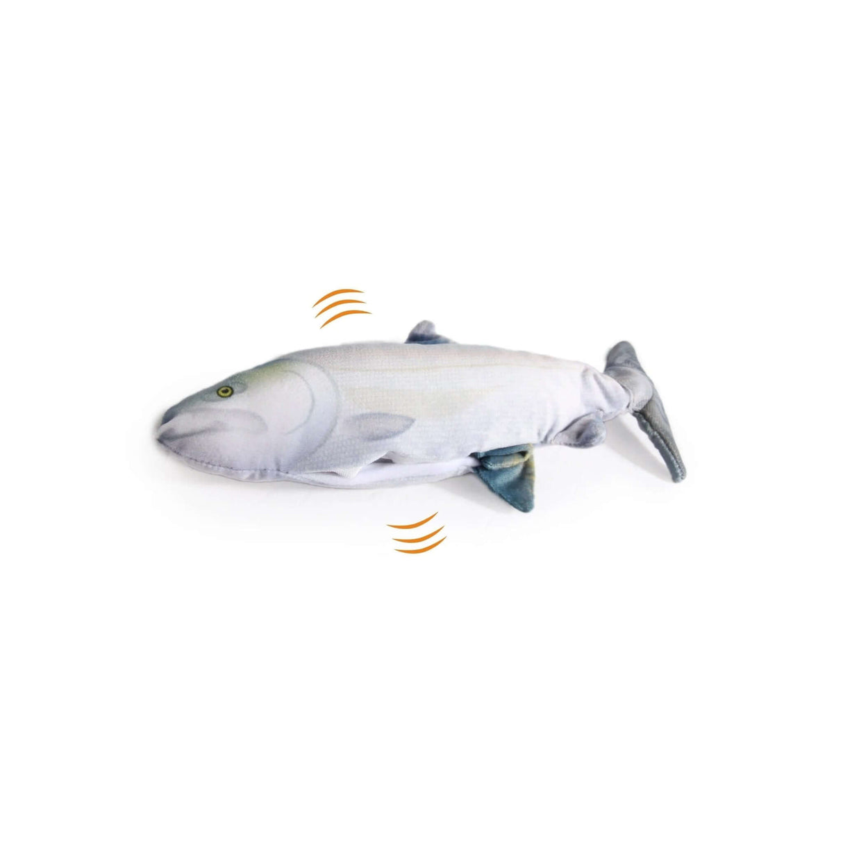 AFP Jittering Fish Sardine toy, USB rechargeable, mimics real fish movement, includes catnip and silvervine, size 28 x 12 x 5.5cm.