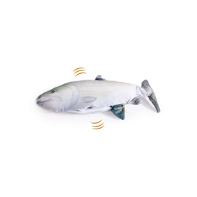 AFP Jittering Fish Sardine toy, USB rechargeable, mimics real fish movement, includes catnip and silvervine, size 28 x 12 x 5.5cm.