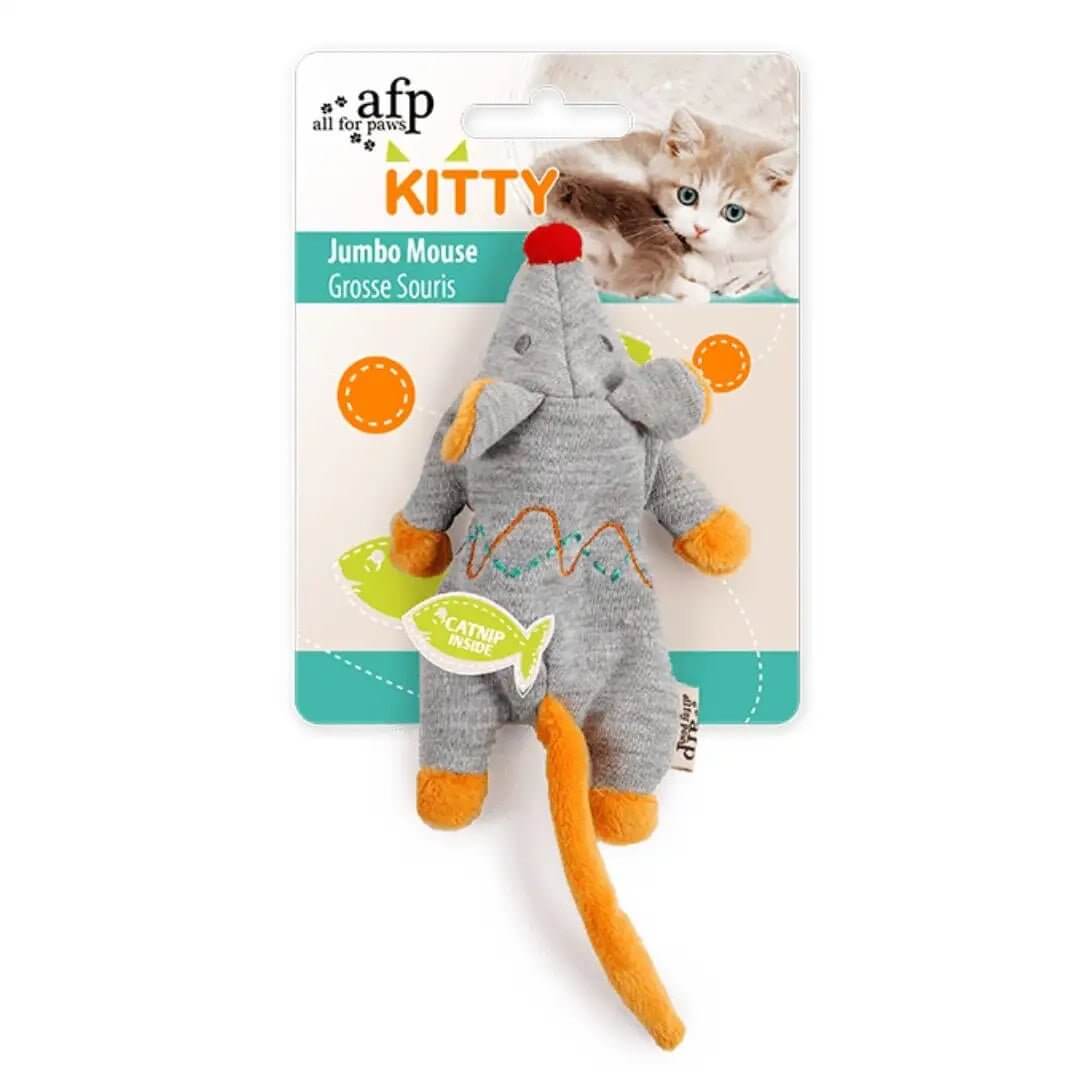 AFP Jumbo Kitty Mouse cat toy featuring a playful design with colorful details, perfect for engaging feline playtime.