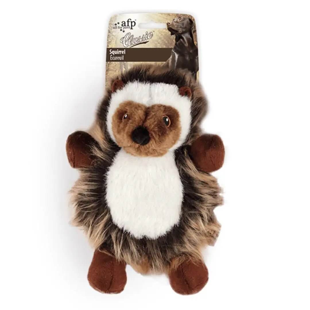 AFP Omer Hedgehog plush dog toy with multicolored body and squeaker, perfect for playful dogs.