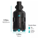 AI Axis 90 Centrifugal Pump dimensions 7.75 inches by 2.91 inches with multiple nozzle sizes displayed.