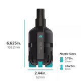 AI Axis Centrifugal Pump dimensions and nozzle sizes, showcasing height of 6.625 in and width of 2.44 in for efficient aquarium use.