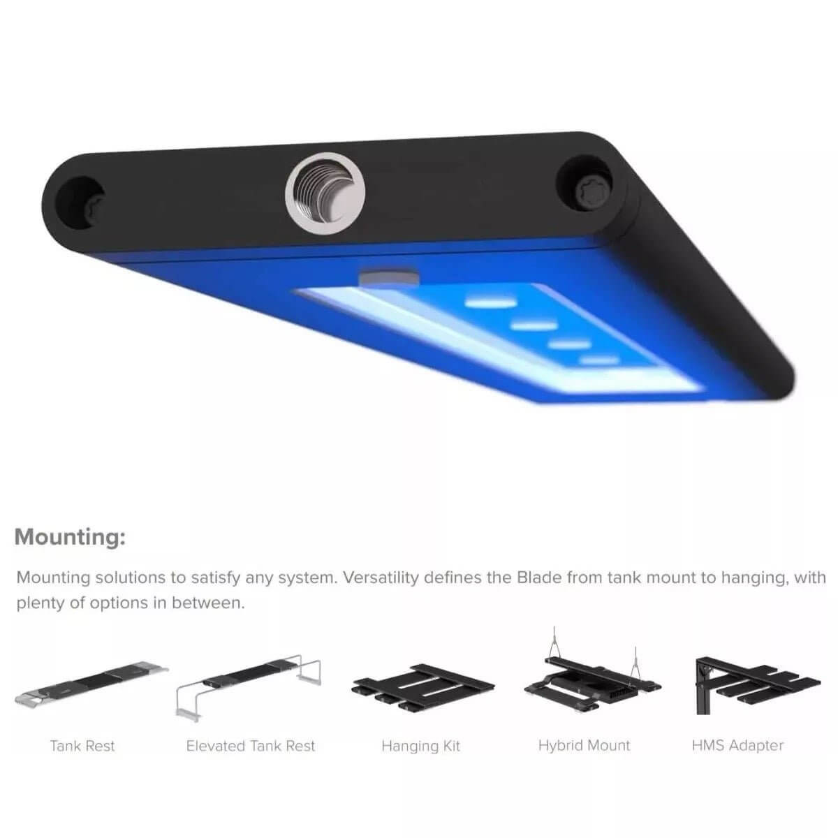 AI Blade Smart LED Strip Coral Glow showcasing versatile mounting options for aquarium lighting solutions.