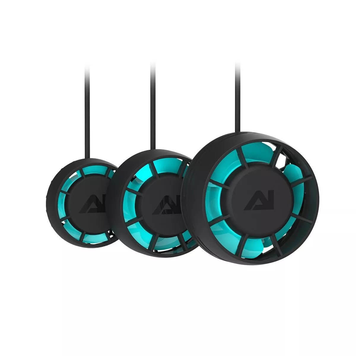 AI Nero Powerhead Wavemakers trio with blue accents for gentle and adjustable water flow.