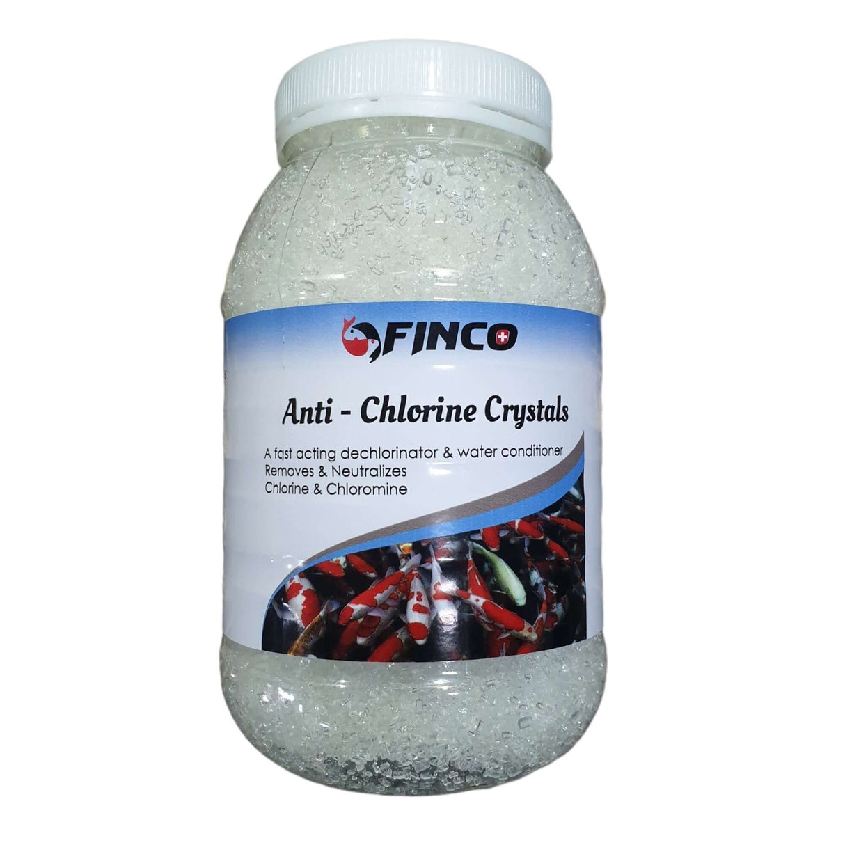 Jar of Anti Chlorine Crystals, fast-acting de-chlorinator and water conditioner that neutralizes chlorine and chloramine.