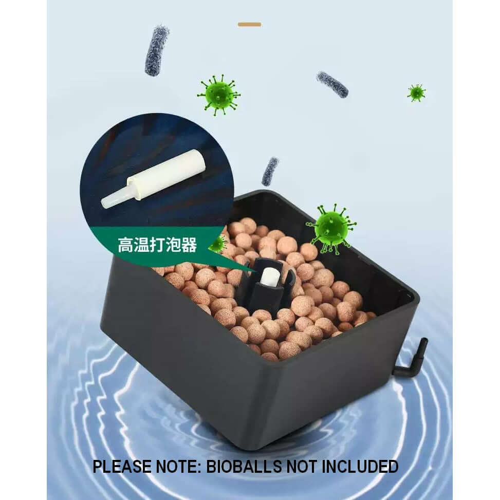 Antopie sponge filter featuring oxygen delivery tube and filter material for improved aquarium water quality. Bioballs not included.