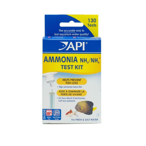 API Ammonia Test Kit for Fresh and Saltwater, measuring ammonia to prevent fish loss, includes 130 tests.
