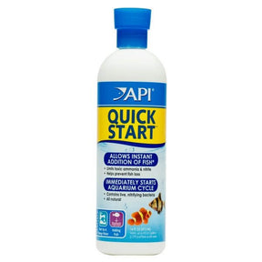 API Quick Start bottle for instant fish addition, starts aquarium cycle, and contains beneficial nitrifying bacteria.