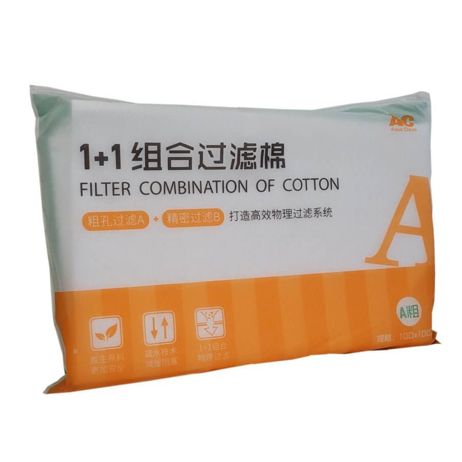 Aqua Clean Filter Cotton A Media packaging for effective aquarium filtration, 100% natural and safe materials.