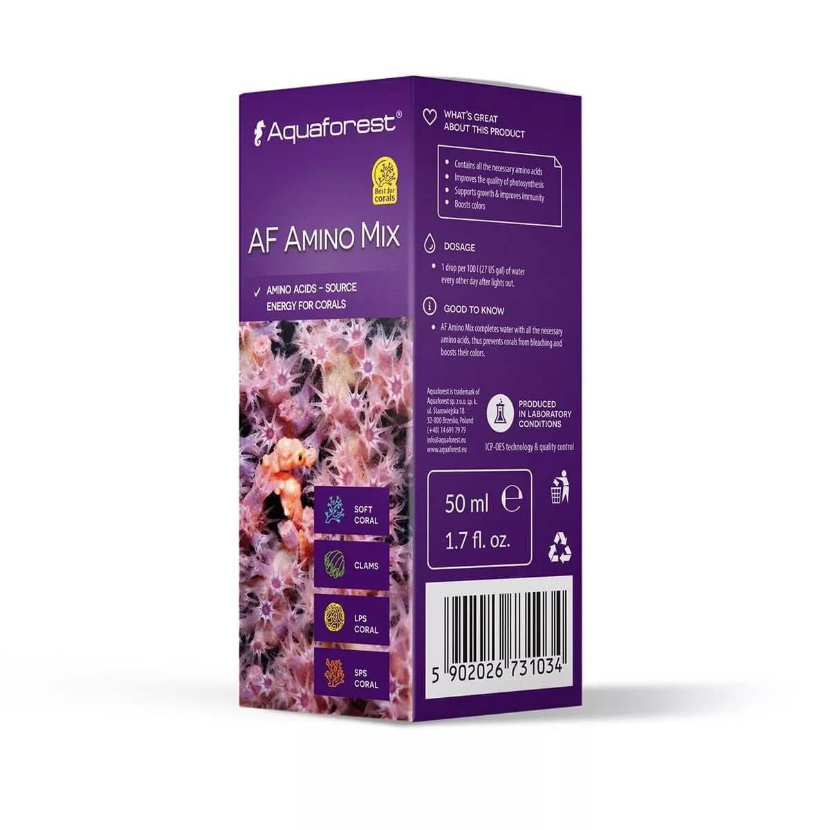 Aquaforest AF Amino Mix 50ml, essential amino acids for corals and filter feeders, beneficial for ultra low nutrient systems.