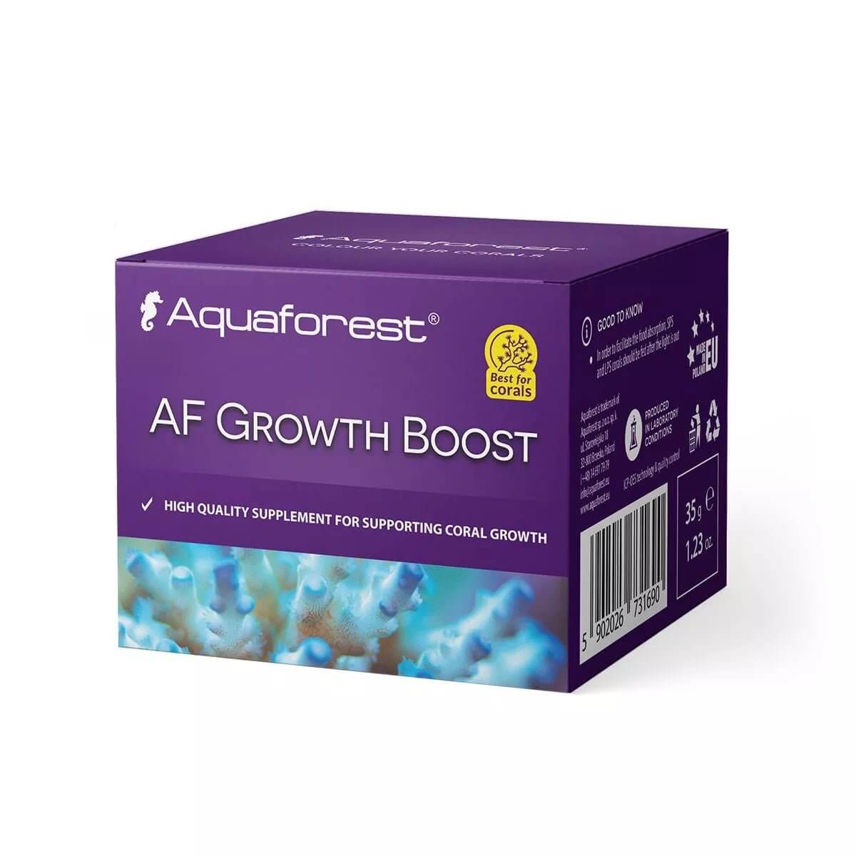 Aquaforest AF Growth Boost 35g box, high-quality amino acid supplement for coral growth and metabolism support.