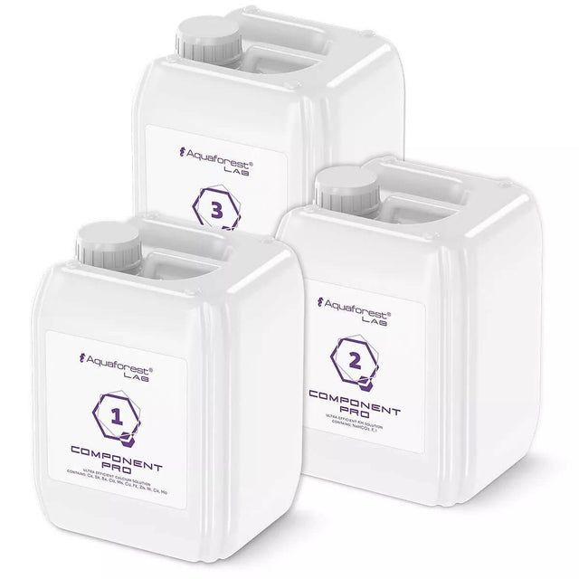 Aquaforest AF Lab Components Pro set of three 5L containers for marine aquarium essential elements.