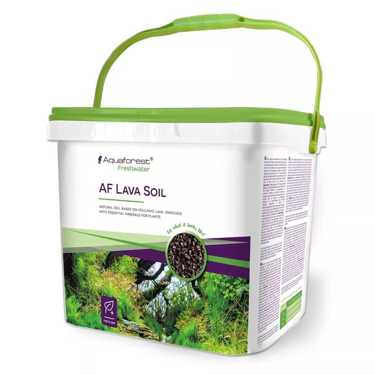 Aquaforest AF Lava Soil 5L packaging, enriched volcanic substrate for freshwater plants, promotes root growth and beneficial bacteria.