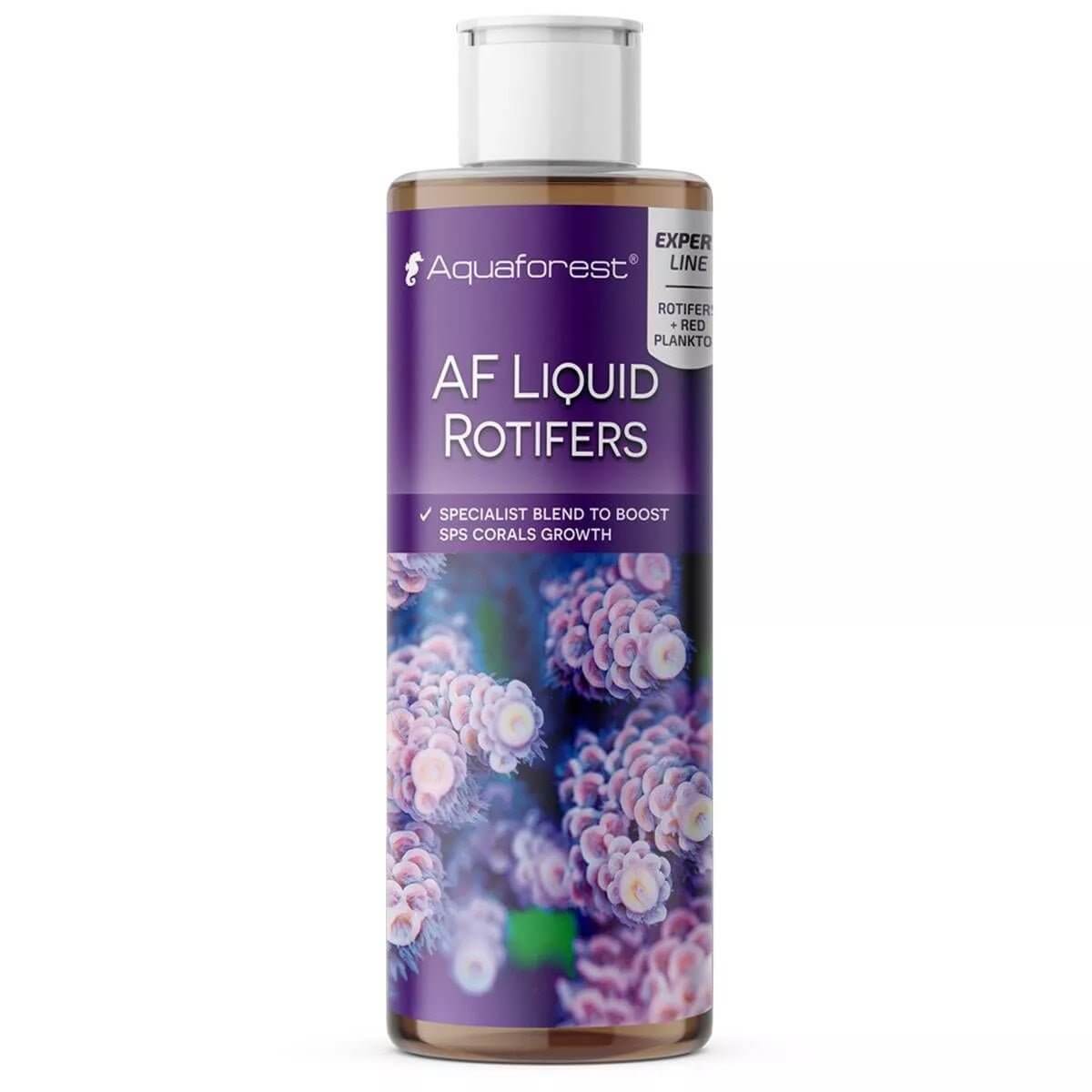 Aquaforest AF Liquid Rotifers 250ml bottle for SPS coral growth, enriched with omega-3 and marine roe, enhancing aquarium nutrition.