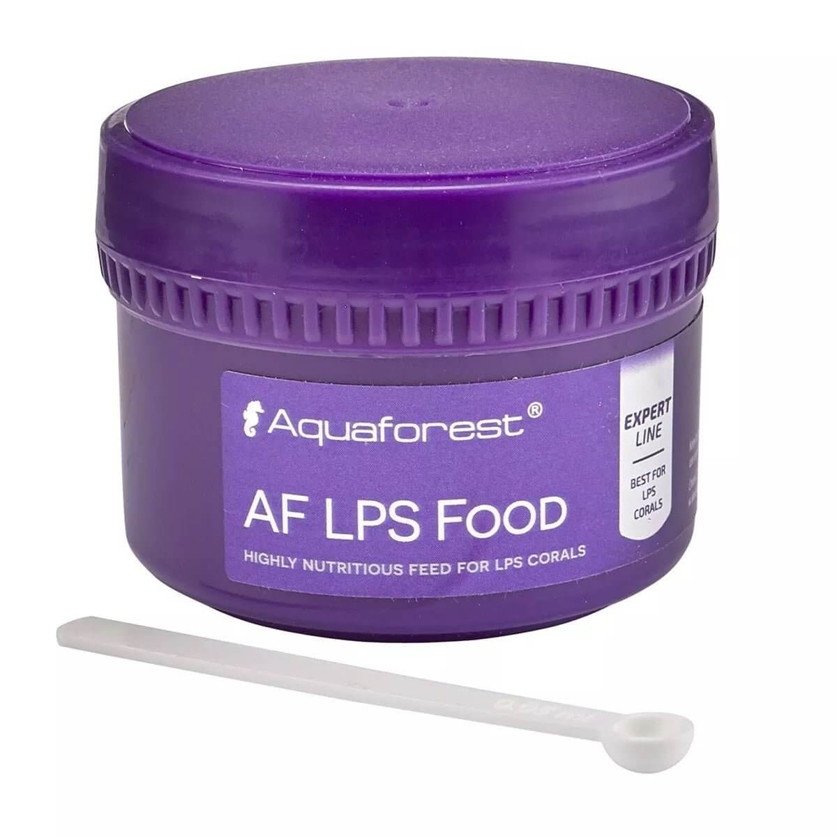 Aquaforest AF LPS Food 30g container with measuring spoon, nutritious feed for LPS corals, ideal for marine aquarium care.