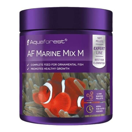 Aquaforest AF Marine Mix M fish food container for ornamental fish, promoting healthy growth and ideal for clownfish feeding.