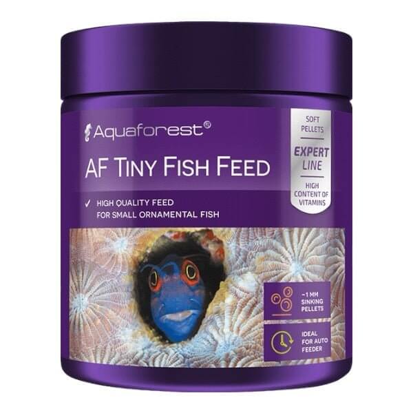 Aquaforest AF Tiny Fish Feed 120g container for small ornamental fish, high-quality, soft sinking pellets rich in vitamins.