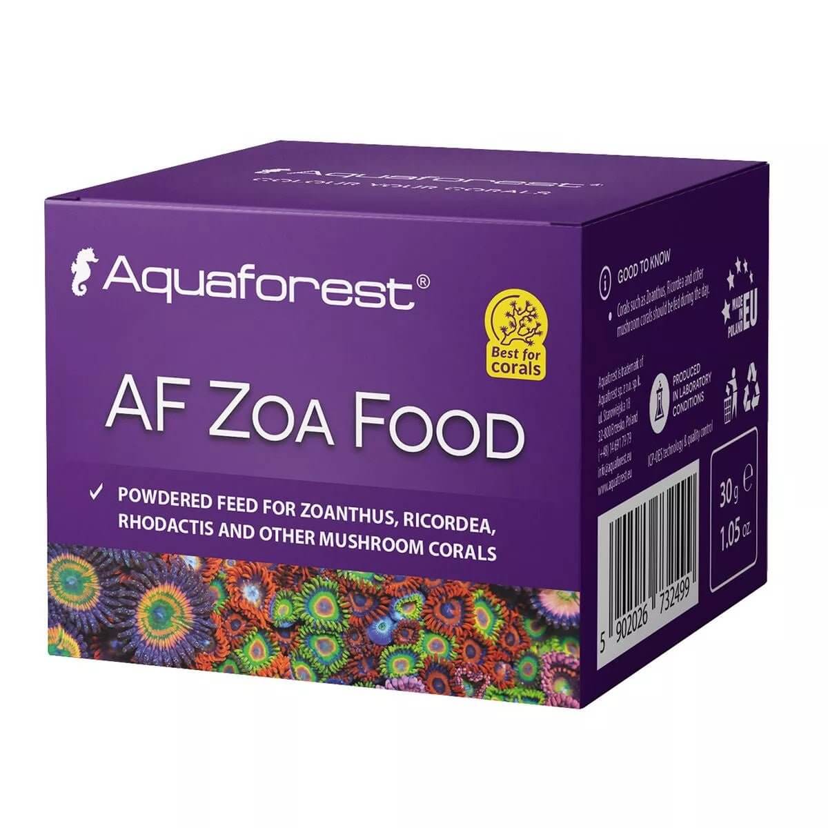 Aquaforest AF Zoa Food 30g box, powdered feed for Zoanthus, Ricordea, Rhodactis, and mushroom corals. Best for coral health.