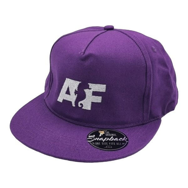 Aquaforest purple snapback cap with AF logo, featuring adjustable closure and modern design for casual wear.