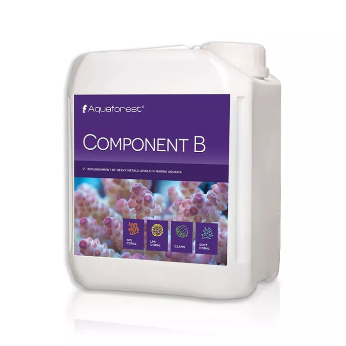 Aquaforest Component B container for coral growth, featuring a balanced mixture of heavy metals for marine aquariums.