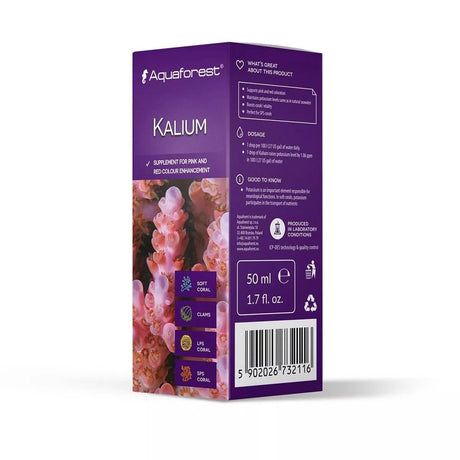 Aquaforest Kalium 50ml potassium supplement for enhancing coral coloration and supporting reef health.