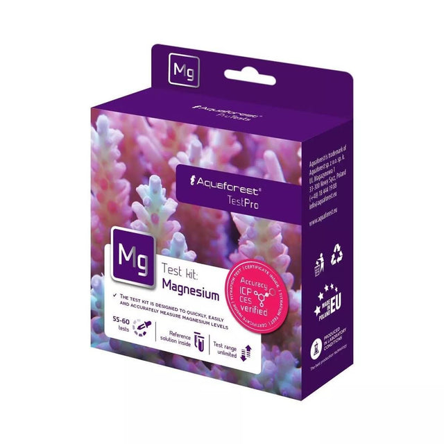 Aquaforest Magnesium MG Test Pro Kit packaging for accurate magnesium testing in saltwater aquariums.