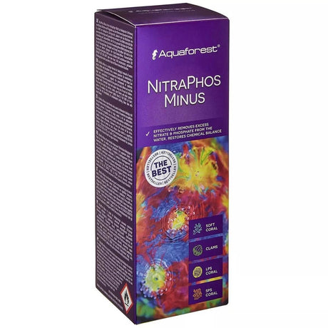 Aquaforest NitraPhos Minus for removing excess nitrates and phosphates, supporting coral health in aquariums.