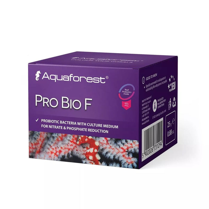 Aquaforest Pro Bio F probiotic bacteria medium 25g box for nitrate and phosphate reduction in aquariums.