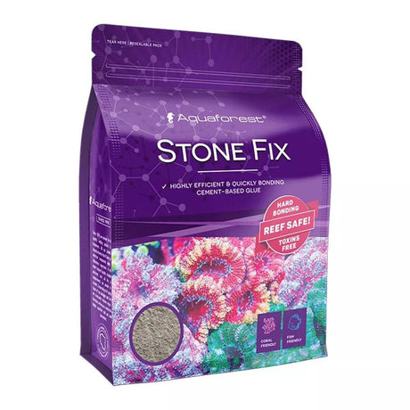 Aquaforest StoneFix Aquascaping Cement packaging featuring reef-safe, quickly bonding cement for aquarium rock structures.