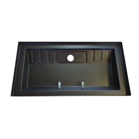 Standard aquarium canopy base suitable for various tank sizes, featuring a sleek black design with cutouts for fittings.
