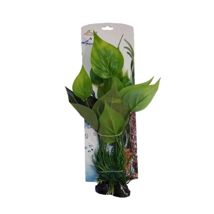 Aquarium Plastic Plant PP6417 artificial ornament, vibrant green leaves for fish tank decoration, low maintenance, 13 x 5 x 25cm.