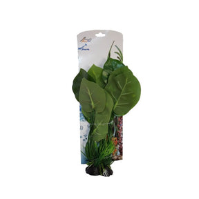 Aquarium Plastic Plant PP6415 in green, vibrant artificial plant decoration for fish tanks, low maintenance, ceramic base.