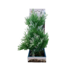 Aquarium Plastic Plant PP7020 in green, vibrant ornamental decoration for fish tanks, 12 x 7 x 25cm, low maintenance.