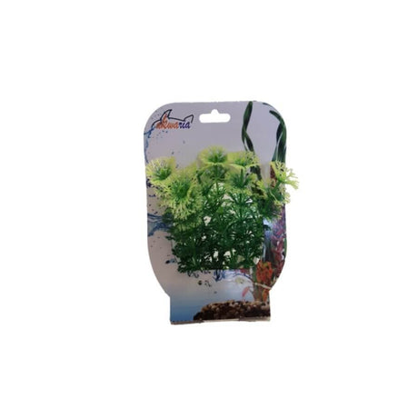 Aquarium Plastic Plant PP7308 in packaging, vibrant green color, ideal for fish tank decoration, low maintenance ornament.