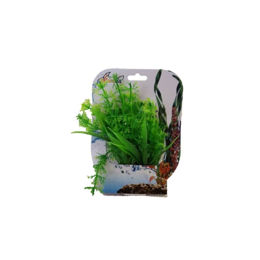 Aquarium Plastic Plant PP7602 in packaging, vibrant green artificial decoration for fish tanks, 12 x 7 x 10cm.