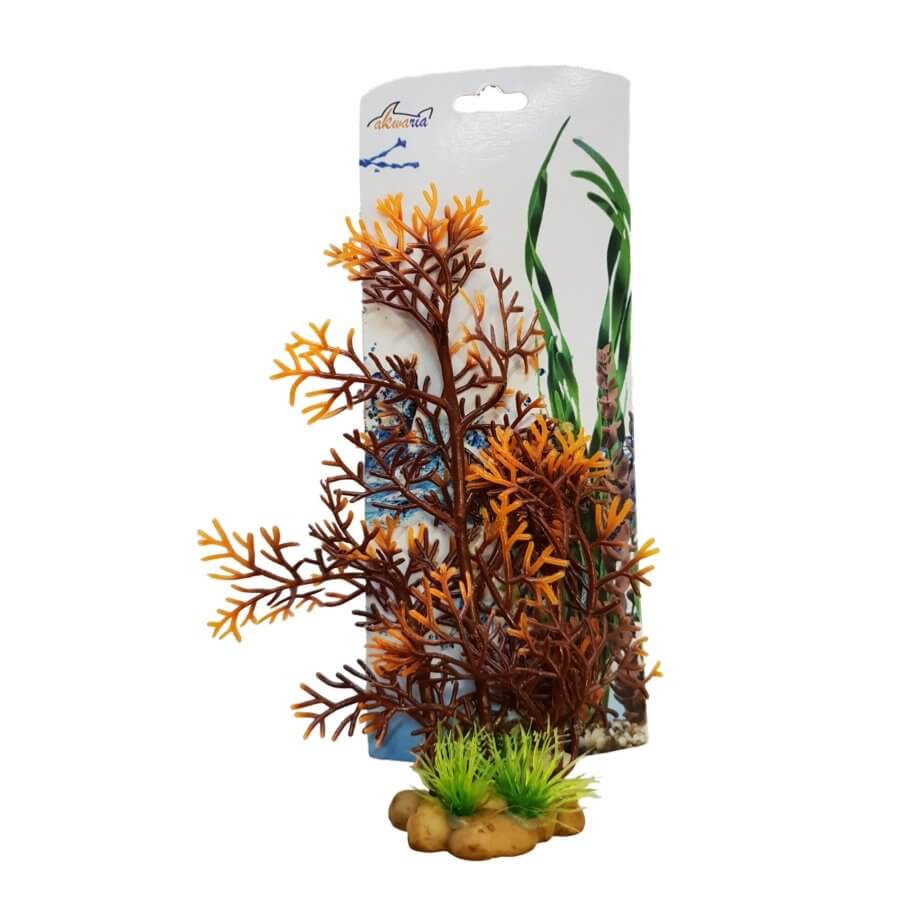 Aquarium Plastic Plant PP7809 vibrant decoration for fish tanks with orange and green colors, low maintenance, 10x3x17cm.