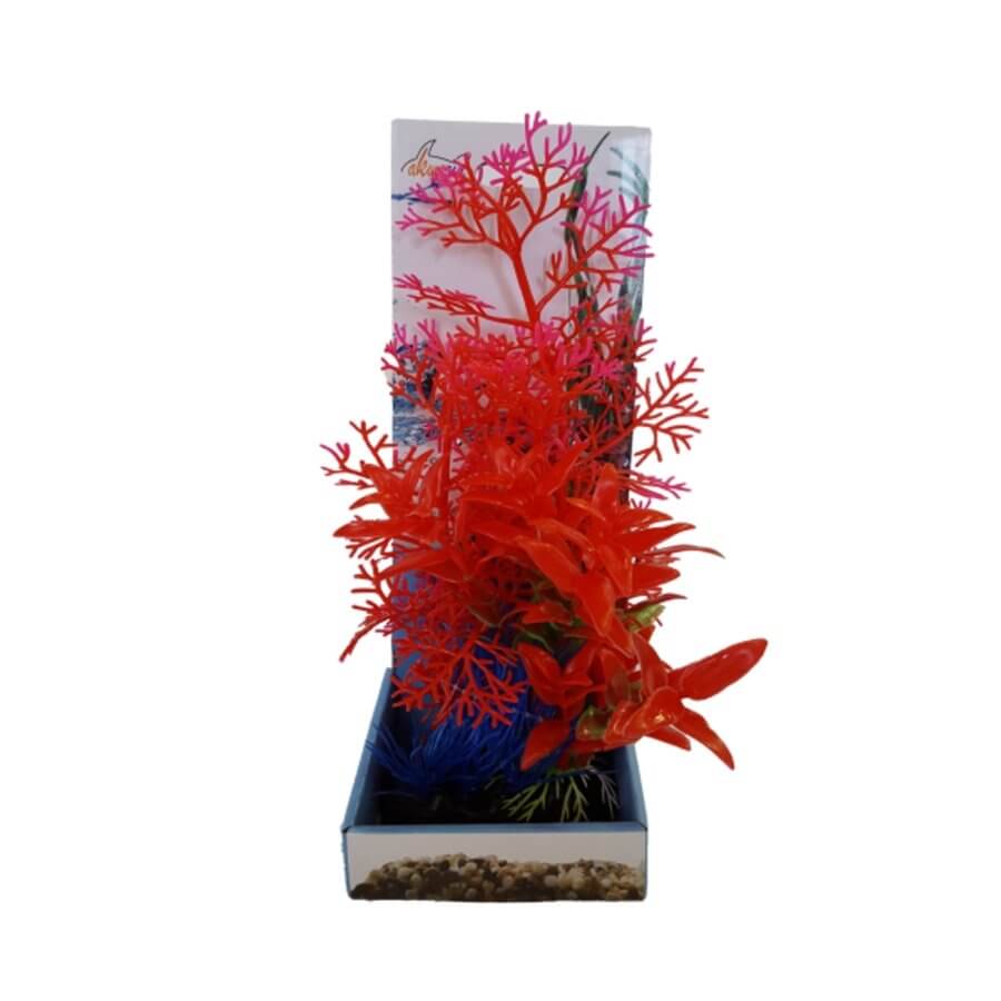 Vibrant Aquarium Plastic Plant PP7818 in red and pink colors, ideal for fish tank decoration, 12 x 7 x 25cm size.
