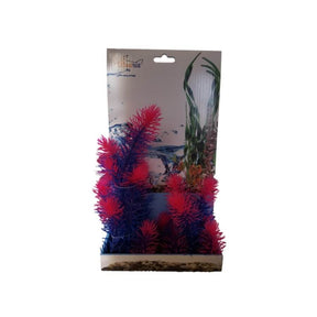 Vibrantly-colored artificial aquarium plant PP8144 in packaging for fish tank decoration, enhancing aquarium landscape.