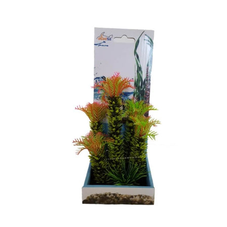 Aquarium Plastic Plant PP8230 in packaging, vibrant artificial decoration for fish tanks, enhances aquarium landscape with color.