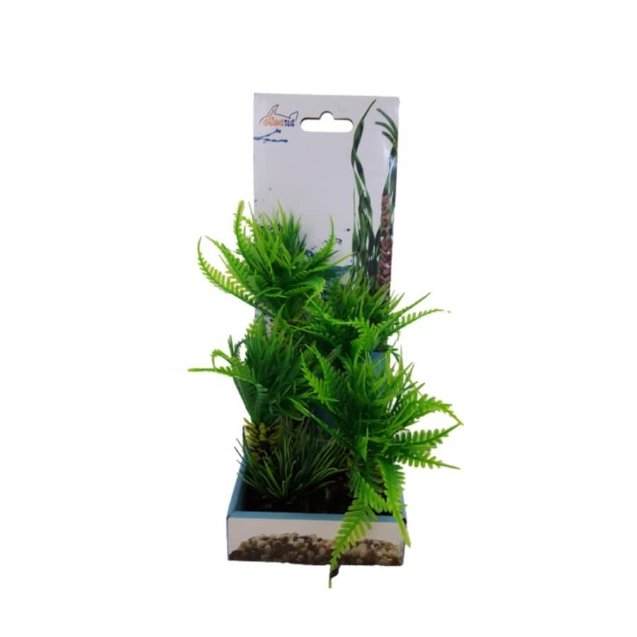 Aquarium Plastic Plant PP8231 in packaging, vibrant green artificial decoration for fish tanks.