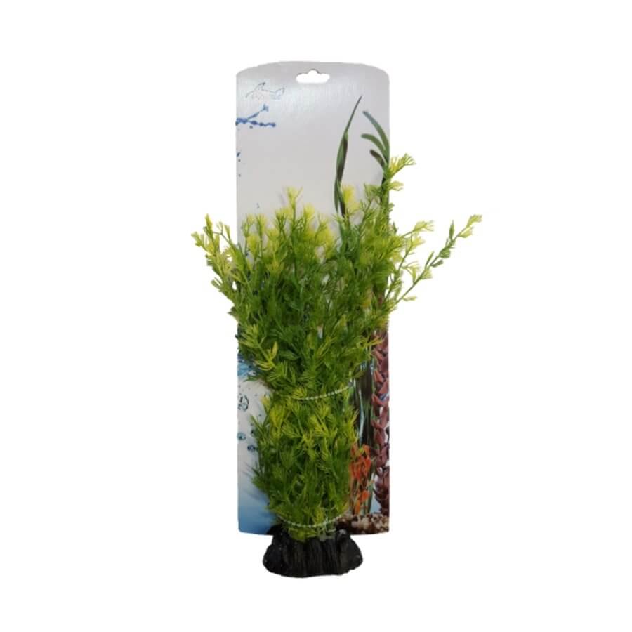 Aquarium Plastic Plant PP8504, vibrant green artificial decoration for fish tanks, low maintenance, 10 x 3 x 28cm size.