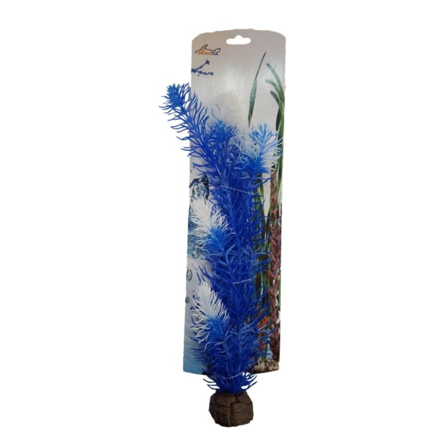 Vibrant blue artificial aquarium plant PP8530 with ceramic base, ideal for fish tank decoration and easy maintenance.