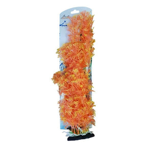 Vibrant orange artificial plastic plant decoration for aquariums, enhancing fish tank decor and providing low maintenance.