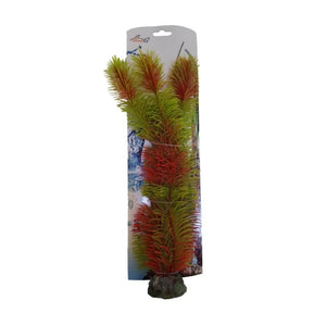 Aquarium Plastic Plant PP8913L in vibrant green and red, ideal for fish tank decoration and low maintenance aquatic decor.