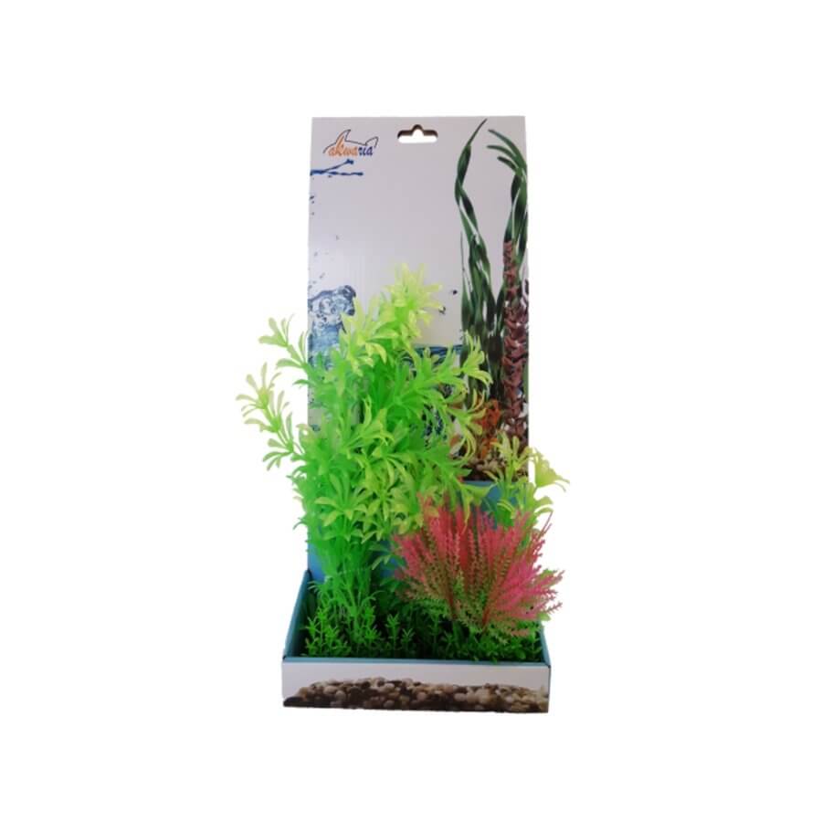 Vibrant Aquarium Plastic Plant PP9257 in display packaging, ideal for enhancing fish tank decor with low-maintenance greenery.