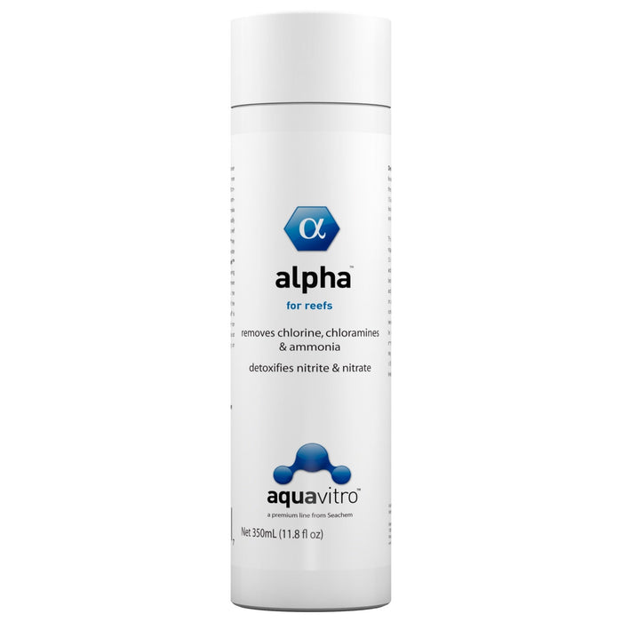 Aquavitro Alpha 350ml bottle, effective conditioner for aquariums, removes chlorine, chloramines, ammonia & detoxifies nitrite.