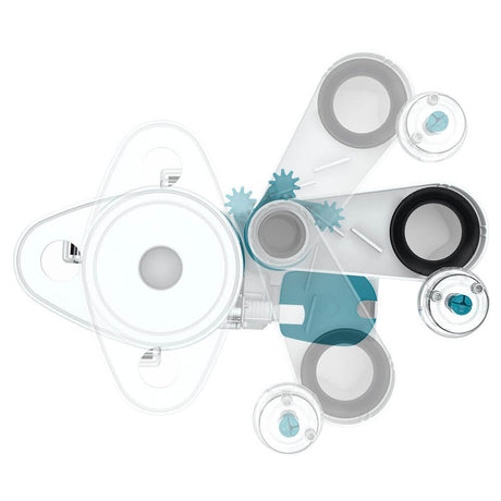 Aquavitro Division Protein Skimmers components layout showcasing collection cup, drain regulation, and innovative silencer features.