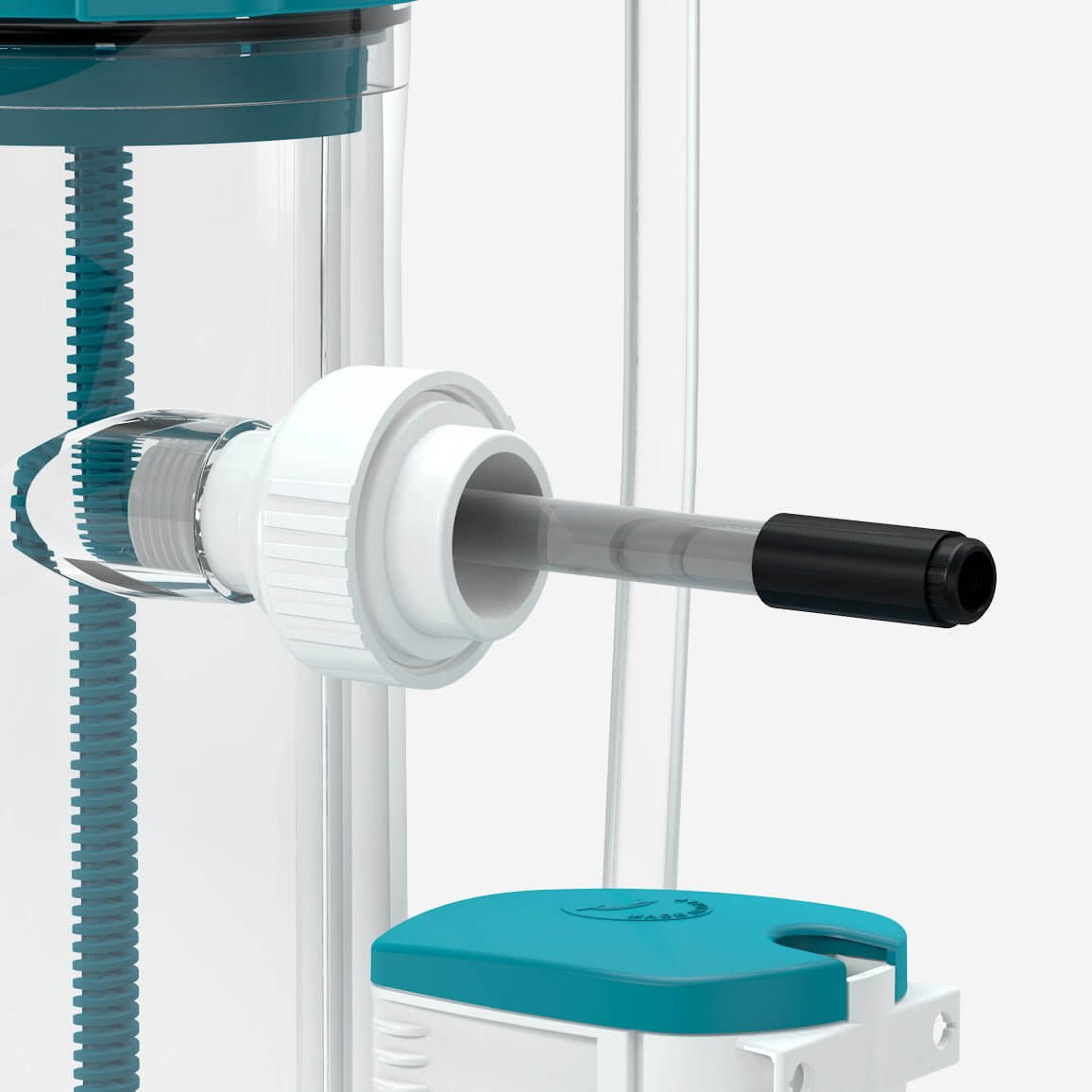 Close-up of the Aquavitro Element Ca Calcium Reactor's input pipe and fitting for optimal performance in reef aquaria.