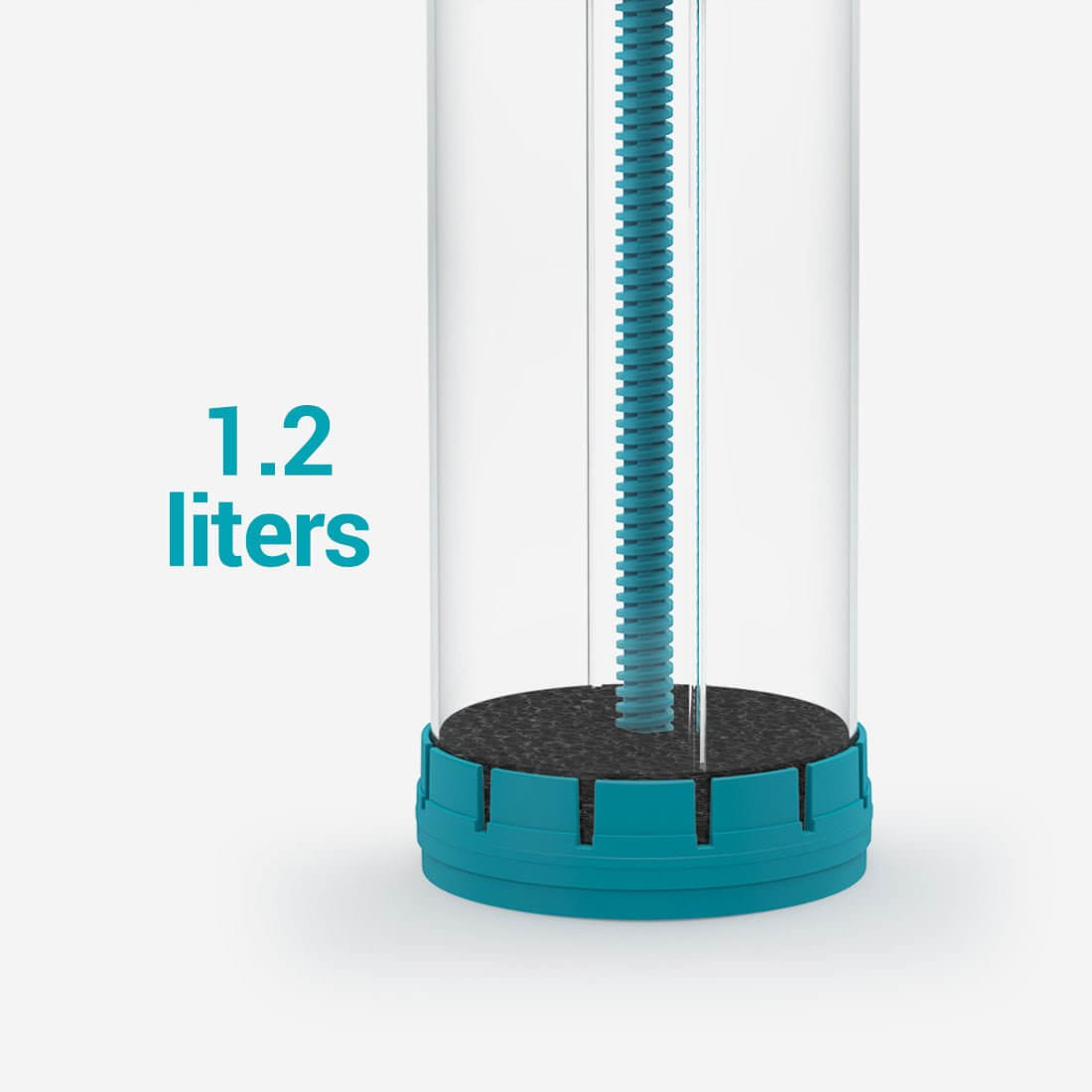 Aquavitro element M Media Reactor showing its 1.2-liter capacity and compact design for filter media use.