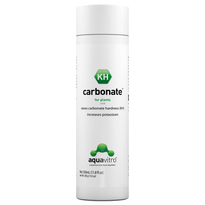 Aquavitro Plant Carbonate 350ml bottle, enhances carbonate hardness (KH) and increases potassium for plants.